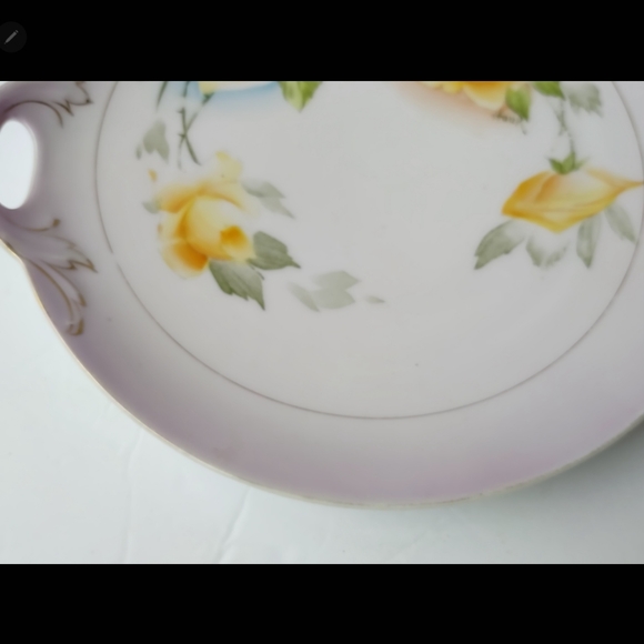 Antique PT Bavaria 2 Handle Studio Hand Painted Artist Signed Yellow Rose Plate - Picture 4 of 10